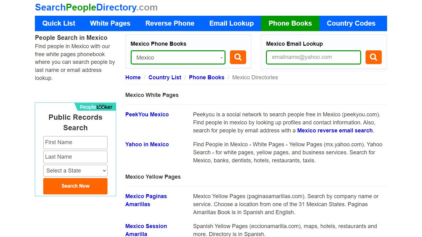 White Pages, Mexico Phone Books, Email Search